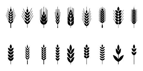 Collection of stylized wheat and grain stalk icons. wheat ears isolated on white