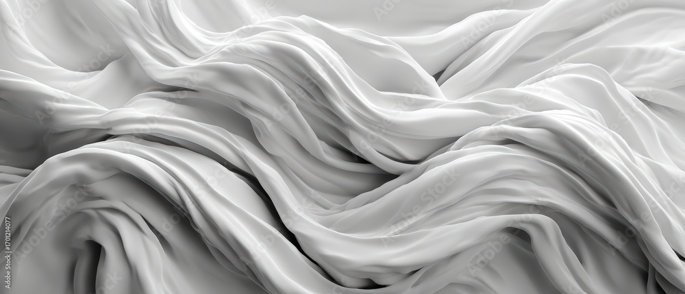 Poster intricate folds of shimme white fabric cascade in gentle undulations, creating a soft and luxurious 
