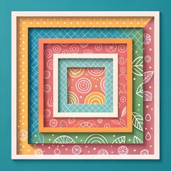 Obraz premium Scribbled Paper-Cut Rectangle Layers. Paper-cut overlapping rectangles with playful scribble textures—whimsical and textured.