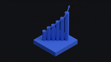Isometric Minimalist Upward Trending Bar Chart with Arrow Symbol