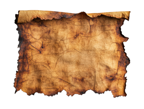 Piece of paper with a burnt edge and a faded brown color