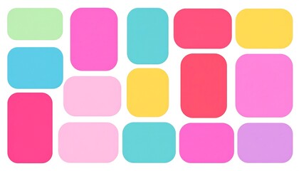 A vibrant arrangement of rounded rectangles in a variety of pastel colors creates a cheerful and playful design.