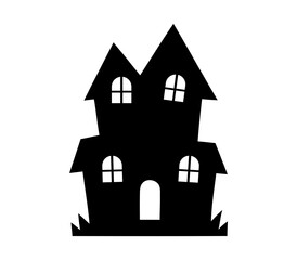 Spooky silhouette of a haunted house with tall pointed roofs. house icon vector illustration