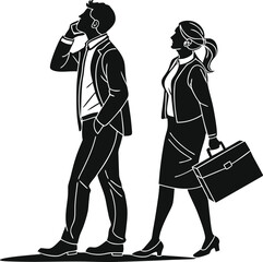 Vector illustrations of business people silhouettes walking with a briefcase