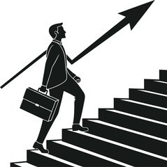 Silhouette of a businessman walking on stairs