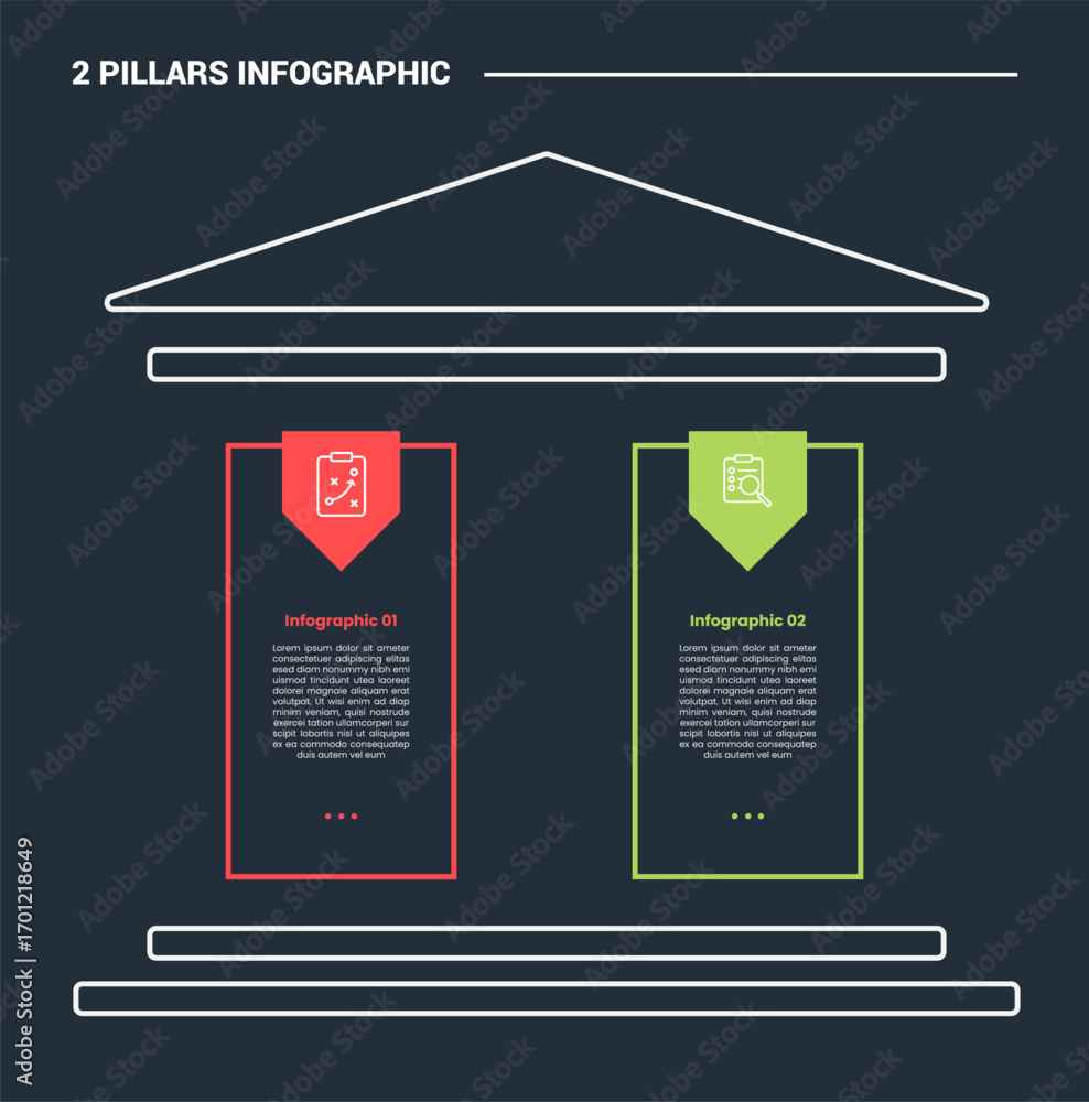 Aufkleber 2 pillars infographic process diagram with simple rectangle pillar with triangle badge bookmark with