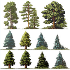 Fototapeta premium Botanical Illustration of Evergreen Trees: Nature's Beauty in High Detail and Vintage Style