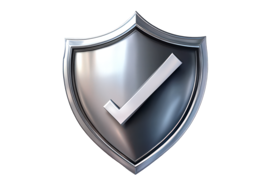 Silver shield with a check mark on it