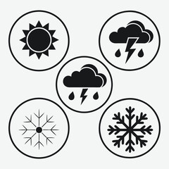 A colorful weather icon set with comic-style speech bubble elements and a heart symbol