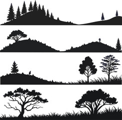 A collection of detailed vector trees and silhouettes for various landscape design and nature illustrations