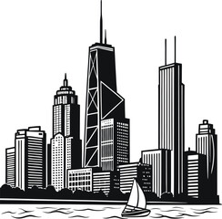 Vector cityscape silhouette of urban skyline buildings