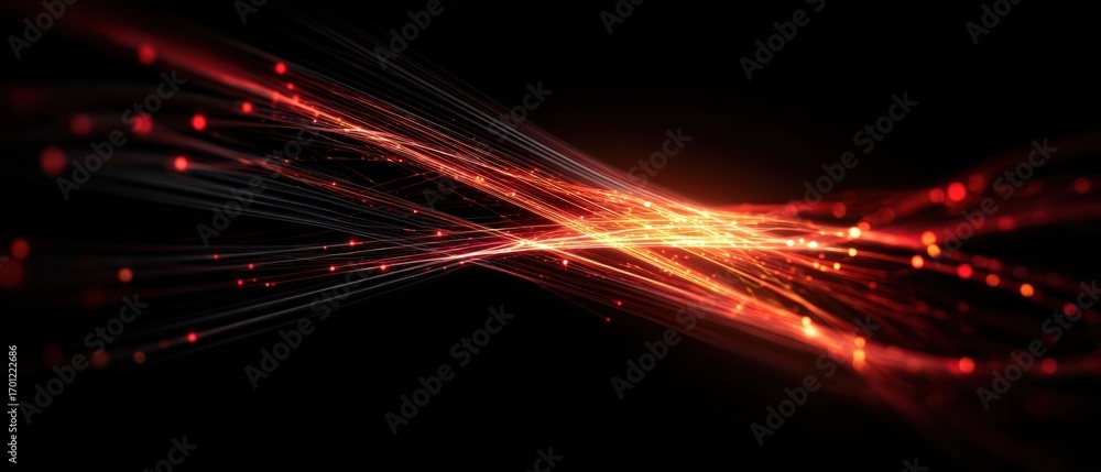 Poster an abstract arrangement of luminous orange lines and particles create a dynamic and futuristic strea