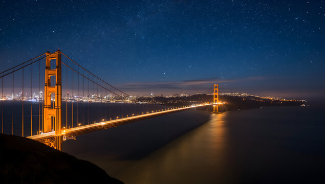 Golden gate bridge at night san francisco landscape photography starry background coastal view