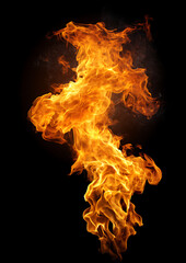 Burning fire flames isolated on black background with glowing sparks and hot flame texture, vector illustration abstract design for banner or wallpaper