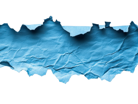 Blue paper with a jagged edge that looks like it has been torn