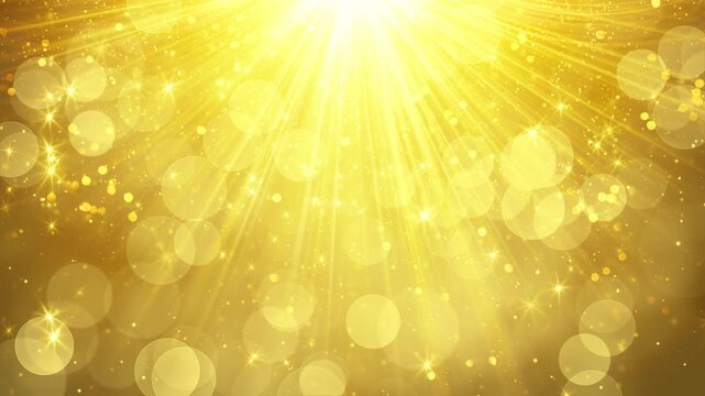 ゴールド　光が降り注ぐ　ループ動画　キラキラ　光る　エフェクト　グリッター　ラメ　ライトアップ　豪華　高級感　抽象的　優勝　授賞式　Festive gold light.Spark glitter spotlight.Christmas,New Year,Award.Loop video.