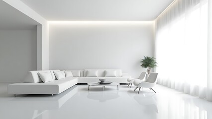 Minimalist White Living Room with Modern Furniture and Natural Light