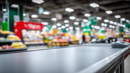 An empty supermarket checkout lane represents retail operations and customer flow, illustrating commerce logistics payment moments and the experience at the point of sale.
