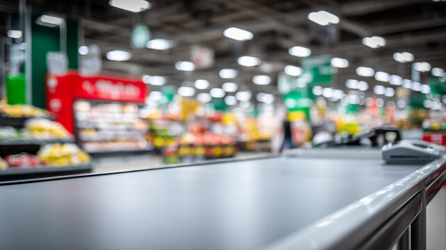 An empty supermarket checkout lane represents retail operations and customer flow, illustrating commerce logistics payment moments and the experience at the point of sale.
 - Powered by Adobe