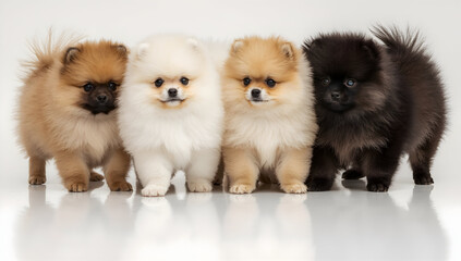 Obraz premium Playful pomeranian puppies against a soft background cute animals studio setting adorable companions