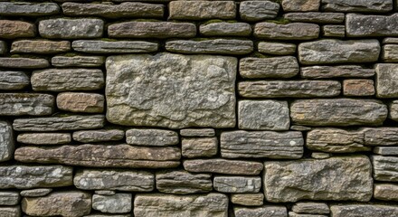 Obraz premium Textured Dry Stone Wall with Moss Accents, Rustic Natural Background