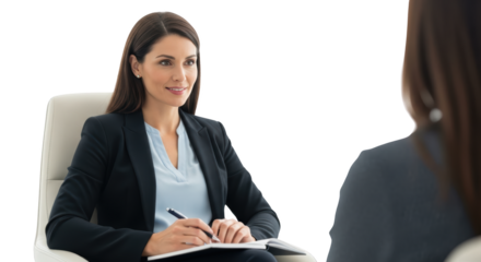 Businesswoman attentively listening and taking notes during a meeting detailed illustration concept inspired by