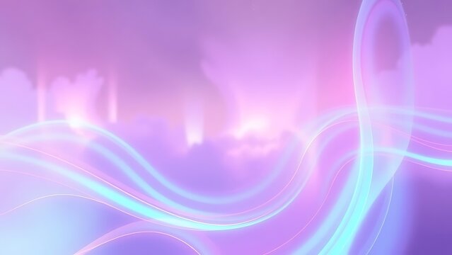 Ethereal energy waves and vibrant light trails on a soft focus purple and pink background