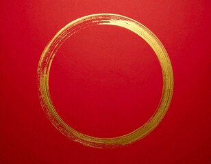 赤い背景に筆で描いた金色の円形フレーム	