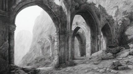 Obraz premium Ruined arches mountain view