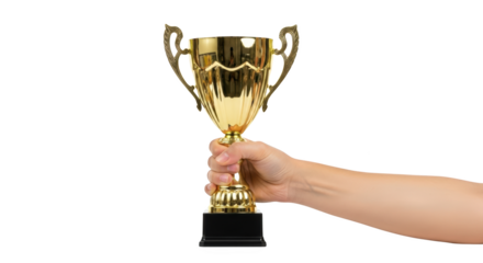 Golden Trophy Held in Hand Winning Award detailed illustration concept inspired by Golden Trophy
