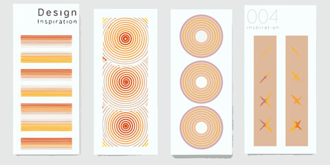 Abstract geometric design inspiration featuring colorful horizontal lines concentric circles and scattered brush strokes