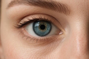 Obraz premium Ultra close macro of female eye with natural makeup delicate lashes and crisp iris detail beauty skincare and fashion aesthetic