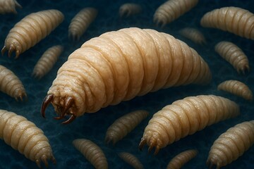 Screwworm Parasite outbreak or epidemic as flesh-eating larvae Infectious disease and public health issue as a vetirinary medicine concept or agricultural pest causing ulcerated lesions. 