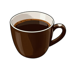 Artistic Watercolor Illustration of a Black Coffee Cup with Froth Isolated on a Gradient Background