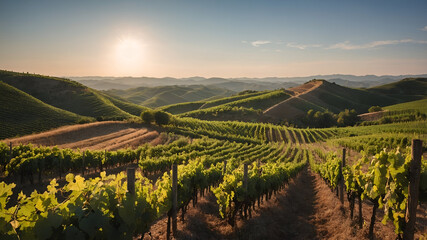 Fototapeta premium Breathtaking vineyard sunset tuscany landscape photography lush background serene environment panoramic view
