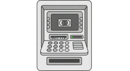 Automated teller machine atm financial service device for cash withdrawal and deposits bank technology concept transparent background