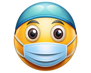 Smiling emoticon doctor wearing a surgical cap and mask
