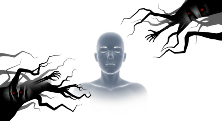 Mental Health Struggle Dark Shadows and Inner Demons detailed illustration concept inspired by Mental