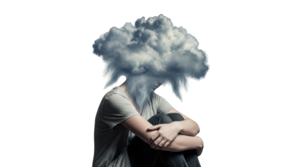 Overwhelmed Woman with Cloud Head Mental Health Concept abstract illustration design inspired by Overwhelmed