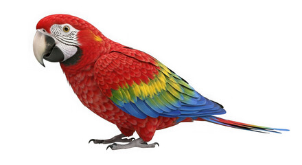 Fototapeta premium Vibrant scarlet macaw parrot perched majestic colorful plumage exotic avian wildlife close-up portrait tropical bird species transparent background