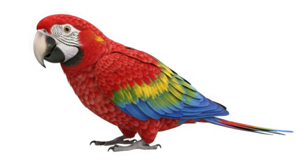 Vibrant scarlet macaw parrot perched majestic colorful plumage exotic avian wildlife close-up portrait tropical bird species transparent background