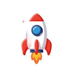Modern Playful 3d Cartoon Rocket Icon on Gradient Red Background