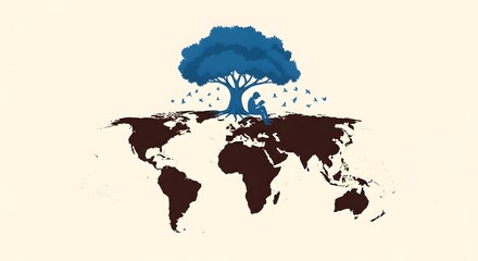 World Introvert Day A Tree of Knowledge Blooms Upon the World Map, Symbolizing Global Education and Growth