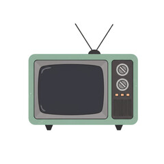Vintage Television Set in Flat Design Style with Blank Screen and Antenna
