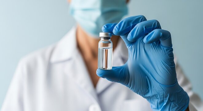 Doctor holding vial of vaccine for immunization against virus and disease