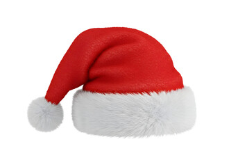A fluffy white trimmed red Santa hat isolated on white background, symbolizing Christmas and festive cheer