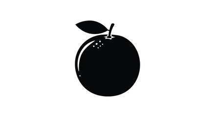 a simple black silhouette of a plum with leaf