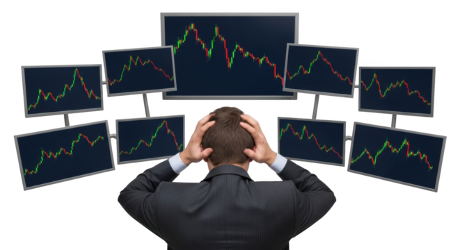 Stressed Trader With Multiple Stock Market Monitors detailed illustration concept inspired by Stressed Trader - Powered by Adobe