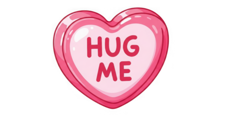 Sweet pink heart candy with 'hug me' message perfect for valentine's day or expressing affection transparent background