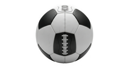 Classic black and white soccer ball with detailed stitching and panel design close up studio shot realistic texture transparent background